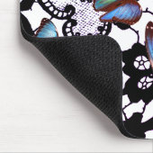 アンティークレース模様青色蝶マウスパッド マウスパッド (コーナー)