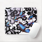 アンティークレース模様青色蝶マウスパッド マウスパッド (マウス)