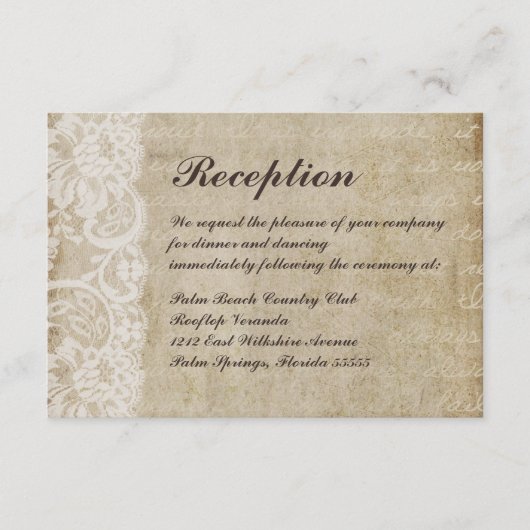 アンティークレース オールドワールド ウェディング レセプション カード (正面)