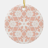 アンティークレース – 白と桃 セラミックオーナメント (正面)