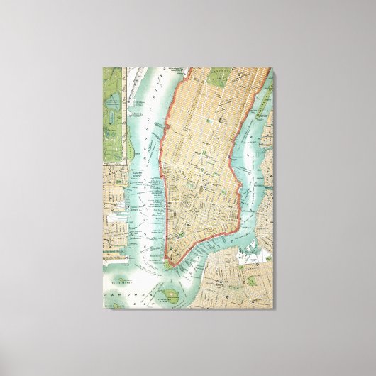 アンティークロワーマンハッタンアンドセントラルパークの地図 キャンバスプリント (正面)