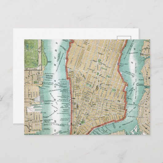 アンティークロワーマンハッタンアンドセントラルパークの地図 ポストカード (正面/裏面)