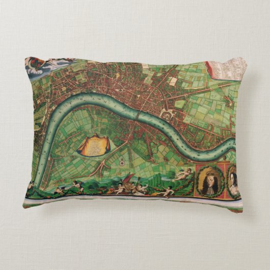 アンティークロンドン通り地図byヨハネス・デ・ラム, 1689 アクセントクッション (裏面)