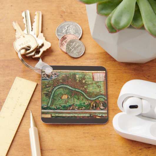 アンティークロンドン通り地図byヨハネス・デ・ラム， 1689 キーホルダー (デスク)