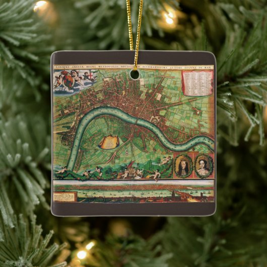 アンティークロンドン通り地図byヨハネス・デ・ラム, 1689 セラミックオーナメント (ツリー)