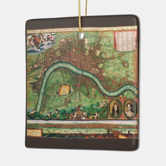 アンティークロンドン通り地図byヨハネス・デ・ラム, 1689 セラミックオーナメント (左)