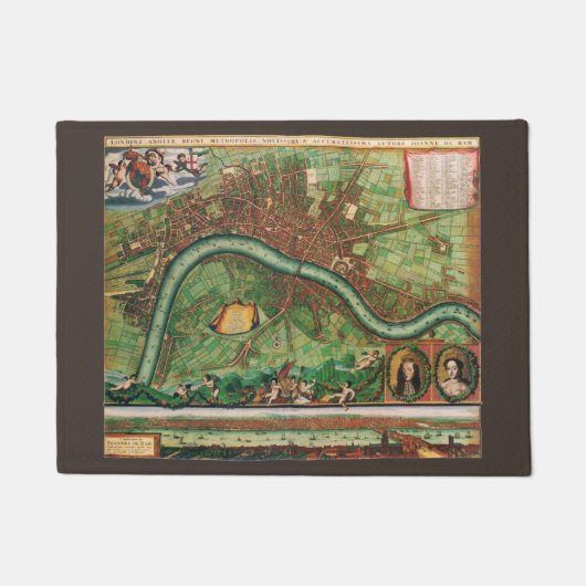 アンティークロンドン通り地図byヨハネス・デ・ラム， 1689 ドアマット (正面)