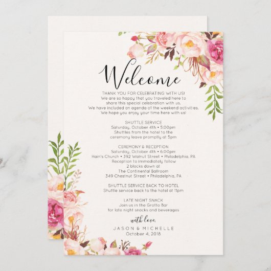 アンティークローズのウェディングスケジュール - ゲスト向けの予定 プログラム (正面/裏面)