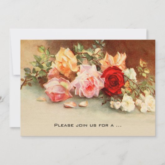 アンティークローズの花 フラワーベクター ヴィンテージ ブライダルシャワー 招待状 (正面)