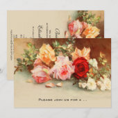 アンティークローズの花 フラワーベクター ヴィンテージ ブライダルシャワー 招待状 (正面/裏面)