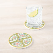 アンティークローズの黄色とピンクの花柄サンドストーン コースター (側面)