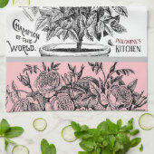 アンティークローズブッシュ – あなたの選択の文字ピンク キッチンタオル (折り畳み)