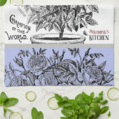 アンティークローズブッシュ – あなたの選択の文字ペリウィンクル キッチンタオル (折り畳み)