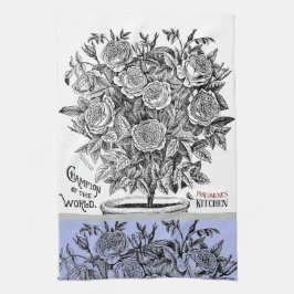 アンティークローズブッシュ – あなたの選択の文字ペリウィンクル キッチンタオル