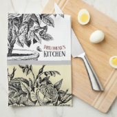 アンティークローズブッシュ – あなたの選択の文字 キッチンタオル (四つ折り)