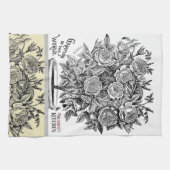 アンティークローズブッシュ – あなたの選択の文字 キッチンタオル (横)