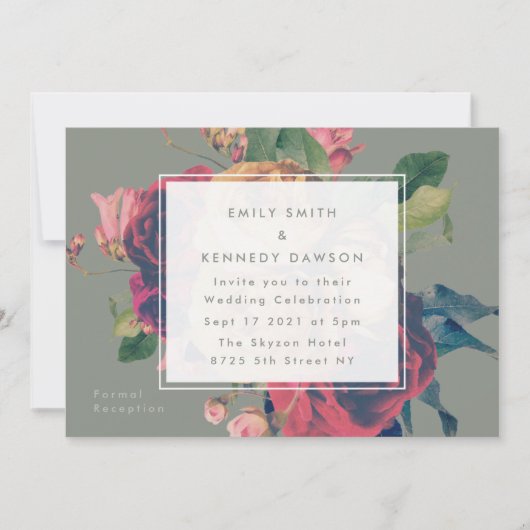 アンティークローズ ヴィンテージモスグリーンウェディング 招待状 (正面)