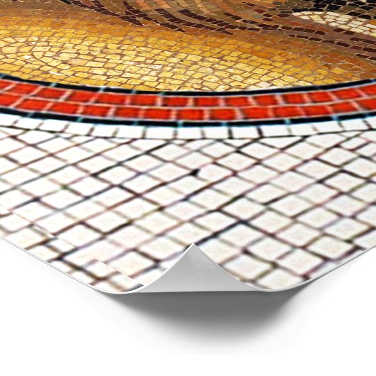 アンティークローマのモザイクの鳥、雄鶏とライオン ポスター (角)