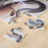 アンティークローマのモザイク魚、海シーライフシーン ジグソーパズル (側面)