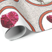 アンティークローマのモザイク、オンドリ、編組ピンクハート ラッピングペーパー (ロールコーナー)