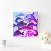 アンティークローマのモザイク、魚類シーライフピンクブルー スクエア壁時計 (ホーム)