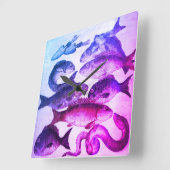 アンティークローマのモザイク、魚類シーライフピンクブルー スクエア壁時計 (傾斜)