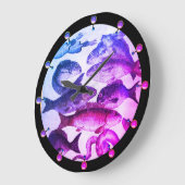 アンティークローマのモザイク、魚類シーライフピンクブルー ラージ壁時計 (傾斜)