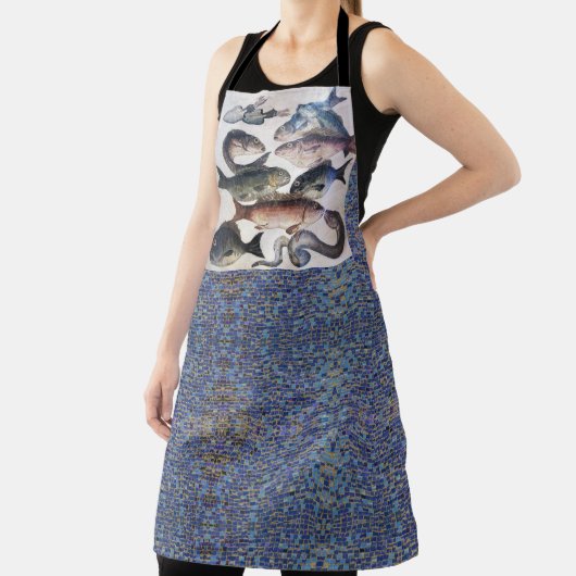 アンティークローマのモザイク、魚、海シーライフシーン エプロン (インサイチュ)