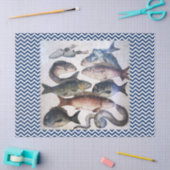 アンティークローマのモザイク、魚、海シーライフシーン 薄葉紙 (クラフト)