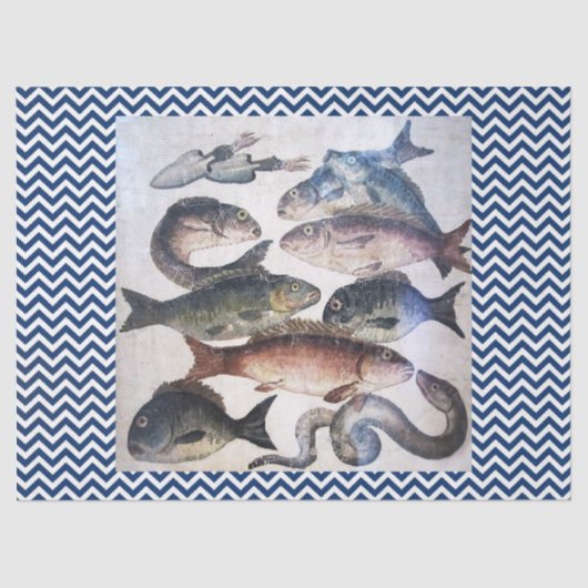 アンティークローマのモザイク、魚、海シーライフシーン 薄葉紙 (正面)