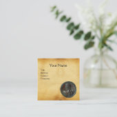 アンティークローマンブロンズメダリオンブラウンパーチメント スクエア名刺 (スタンド正面)