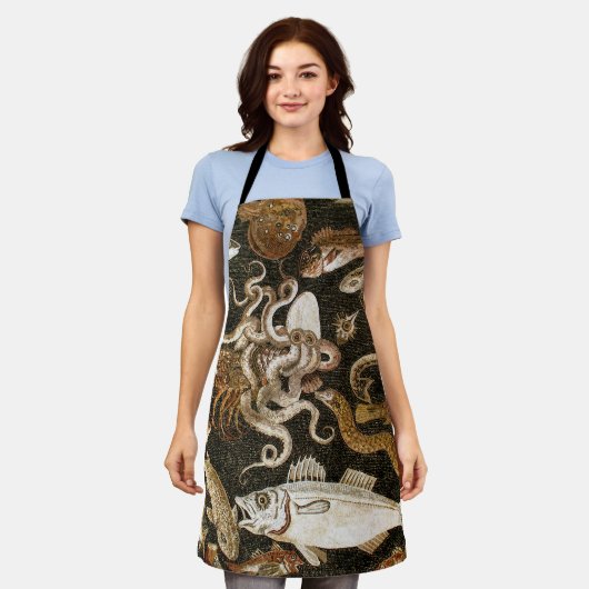 アンティークローマンモザイクポンペイシーライフストーンモザイク エプロン (着用した状態)