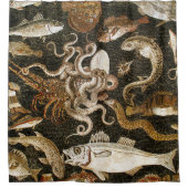 アンティークローマンモザイクポンペイシーライフストーンモザイク シャワーカーテン (正面)