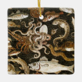 アンティークローマンモザイクポンペイシーライフストーンモザイク セラミックオーナメント (正面)