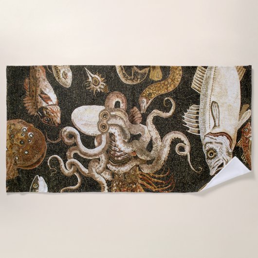 アンティークローマンモザイクポンペイシーライフストーンモザイク ビーチタオル (正面)