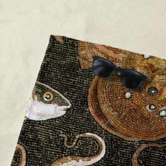 アンティークローマンモザイクポンペイシーライフストーンモザイク ビーチタオル (インサイチュ)