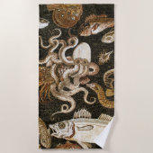 アンティークローマンモザイクポンペイシーライフストーンモザイク ビーチタオル (正面)