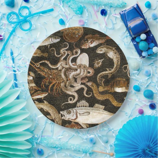 アンティークローマンモザイクポンペイシーライフストーンモザイク ペーパープレート (パーティー)