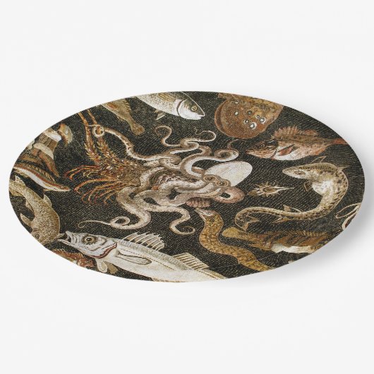 アンティークローマンモザイクポンペイシーライフストーンモザイク ペーパープレート (アングル)