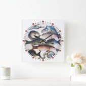 アンティークローマンモザイク、魚類、海海生活シーン スクエア壁時計 (ホーム)