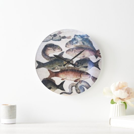アンティークローマンモザイク、魚類、海海生活シーン ラージ壁時計 (ホーム)