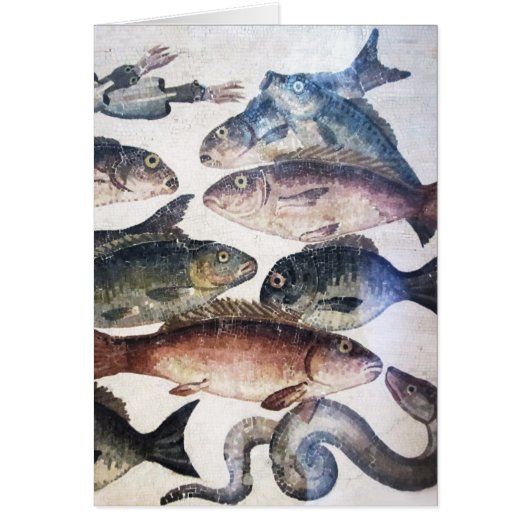 アンティークローマンモザイク、魚、海シーライフシーン (正面)