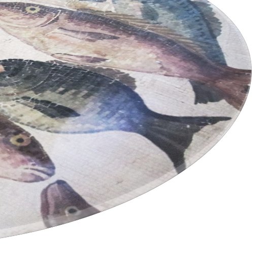 アンティークローマンモザイク、魚、海シーライフシーン カッティングボード (角)