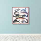 アンティークローマンモザイク、魚、海シーライフシーン キャンバスプリント (インサイチュ (ウッドフロア))