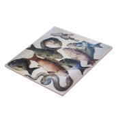 アンティークローマンモザイク、魚、海シーライフシーン タイル (側面)