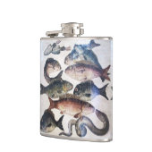 アンティークローマンモザイク、魚、海シーライフシーン フラスク (左)