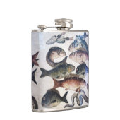 アンティークローマンモザイク、魚、海シーライフシーン フラスク (右)