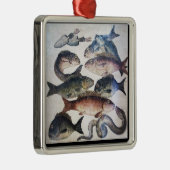 アンティークローマンモザイク、魚、海シーライフシーン メタルオーナメント (右)