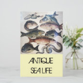 アンティークローマンモザイク、魚、海シーライフシーン 便箋 (スタンド正面)