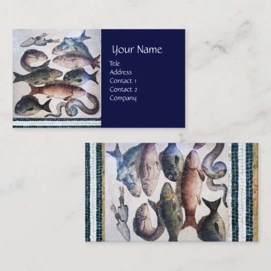 アンティークローマンモザイク、魚、海シーライフシーン 名刺 (正面/裏面)